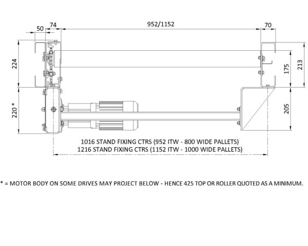 Painted Steel Pallet Handling Conveyor – Roller Straights Technical Drawing