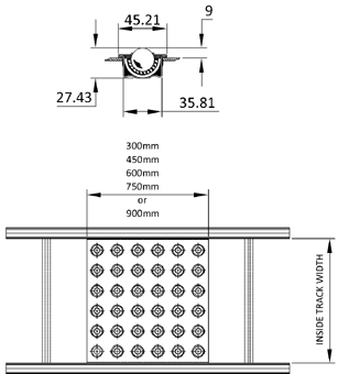 Aluminium Gravity Roller Conveyor – Ball Tables Technical Drawing