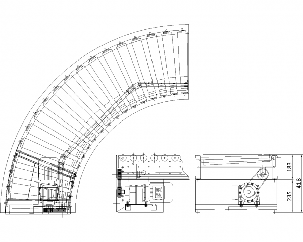 Painted Steel Lineshaft Powered Roller Conveyor – Geared Motor Drive Unit Technical Drawing