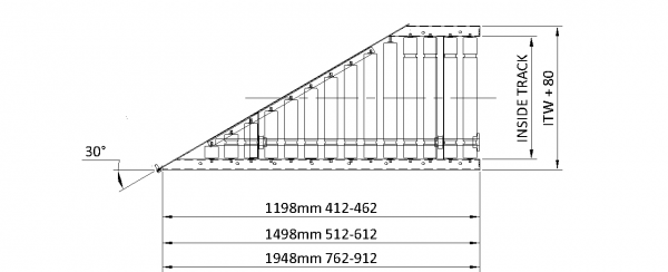 Painted Steel Powered Roller Lineshaft Conveyor – 30° Mitre Section Technical Drawing