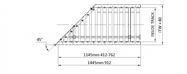 Painted Steel Powered Roller Lineshaft Conveyor – 30° Mitre Section Technical Drawing