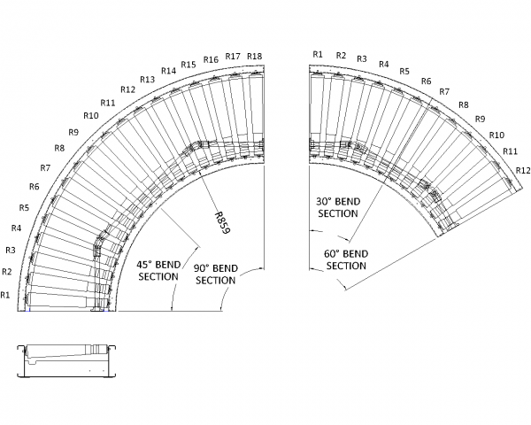 Painted Steel Powered Roller Lineshaft Conveyor – Bend Unit Technical Drawing