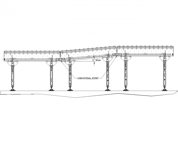 Painted Steel Powered Roller Lineshaft Conveyor – Incline / Decline Joint Technical Drawing