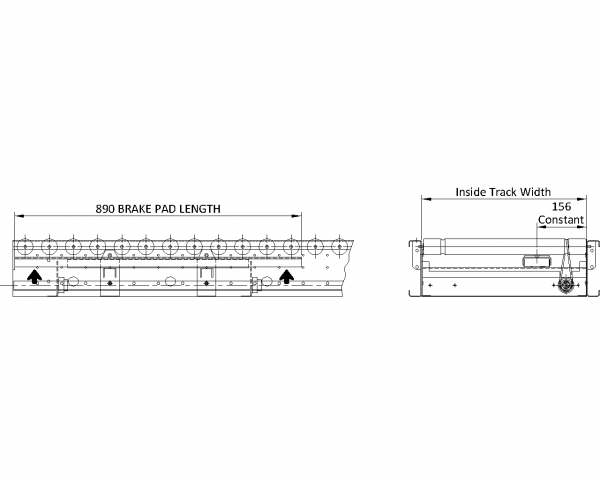 Painted Steel Powered Roller Lineshaft Conveyor – Line Brake Technical Drawing