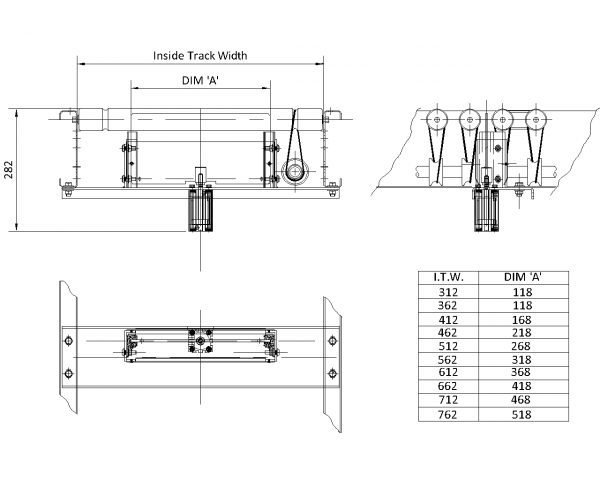 Painted Steel Powered Roller Lineshaft Conveyor – Vertical Blade Stop Technical Drawing