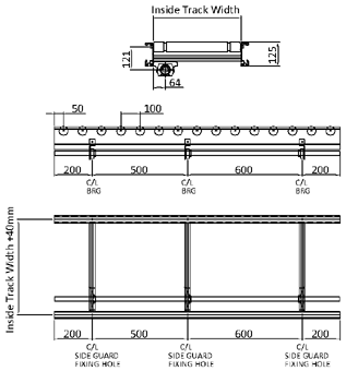Aluminium Lineshaft Powered Roller Conveyor – XU60/90 – 100mm Pitch Technical Drawing