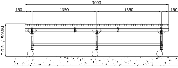 Aluminium Lineshaft Powered Roller Conveyor – Mobile Unit Technical Drawing