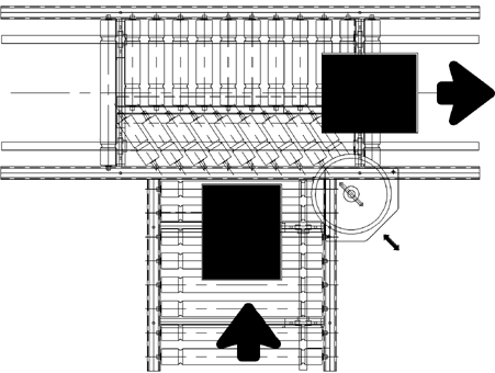 Aluminium Lineshaft Powered Roller Conveyor – 90° Junction Technical Drawing