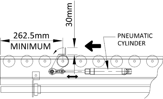 Aluminium Lineshaft Powered Roller Conveyor – Rotating Blade Stop Technical Drawing