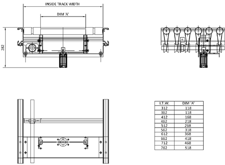 Aluminium Lineshaft Powered Roller Conveyor – Vertical Blade Stop Technical Drawing