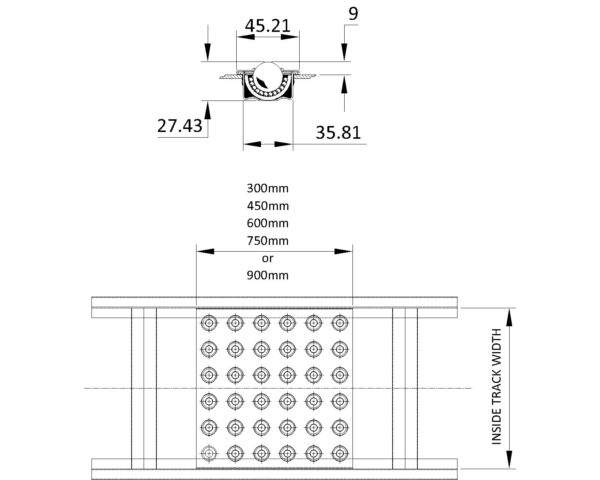 Painted Steel Gravity Conveyor – Ball Tables Technical Drawing