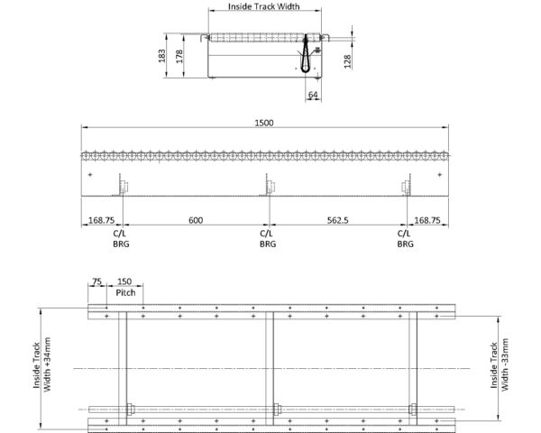 Painted Steel Powered Roller Lineshaft Conveyor – (Light Duty) XU30S Technical Drawing