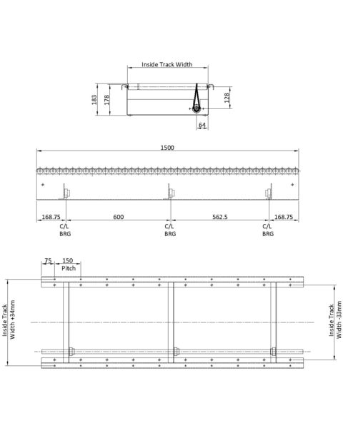 Painted Steel Powered Roller Lineshaft Conveyor – (Light Duty) XU30 Technical Drawing