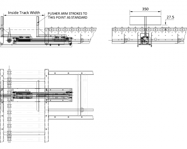 Painted Steel Powered Roller Lineshaft Conveyor – Pusher Unit Technical Drawing