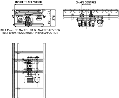 Aluminium Lineshaft Powered Roller Conveyor – Belt Transfer Unit Technical Drawing