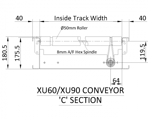 Painted Steel Powered Roller Lineshaft Conveyor Technical Drawing