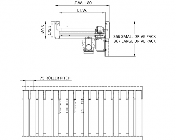 Painted Steel Belt Under Roller Conveyor – Overview Technical Drawing