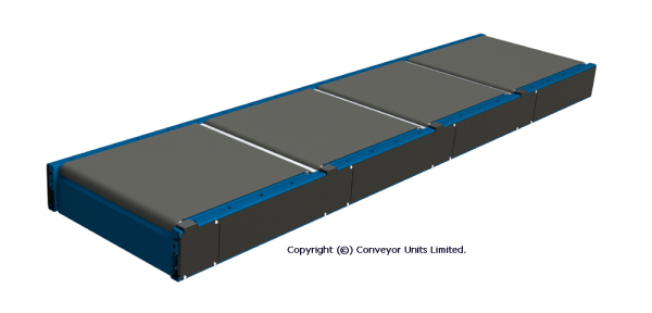 Painted Steel 24V DC Powered Conveyor – Straights – Roller and Belt Over Roller Technical Drawing